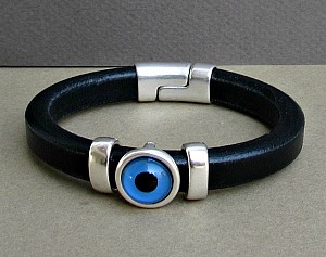Evil Eye Mens Bracelet Blue Eye Leather Mens Bracelet Cuff Silver Plating Magnetic Clasp Customized On Your Wrist
