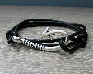 Fish Hook Leather Bracelet Mens Nautical Anchor wrap Bracelet Arrowhead Leather Bracelet Adjustable w5