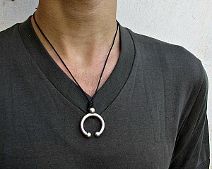 Ancient Greek Mens Necklace Pendant, Silver Charm, Leather Necklace Pendant, Adjustable