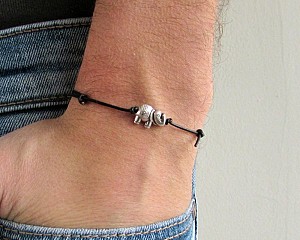 Tiny Elephant Mens Bracelet, Silver Elephant Charm, Leather Bracelet For Men, Gift for him, Bestfriend Bracelet, mens jewelry, Adjustable