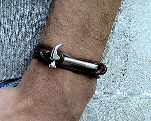 Hammer Mens Leather Bracelet Mens wrap Cuff Bracelet Adjustable Black, Silver, Gold, Bronze