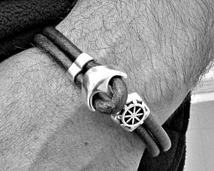 Blue Anchor Bracelet Mens Blue Leather Cord bracelet Cuff Sailing Bracelet Customized On Your Wrist.