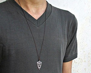 Geometric Mens Necklace Pendant Silver Long Mens Necklace Pendant Adjustable