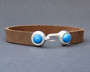 Mens Gemstone Bracelet Hook Leather Mens Bracelet Cuff Silver Plating  Customized On Your Wrist