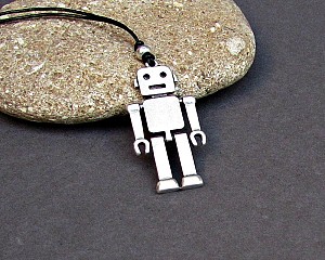 Robot Emilio Mens Necklace Pendant, Mens Silver Leather Necklace, Best Friend, Boyfriend Gift Adjustable