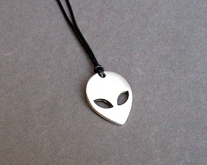 Alien Mens Necklace Pendant, Mens Silver Leather Choker Necklace, Best Friend, Boyfriend Gift Adjustable
