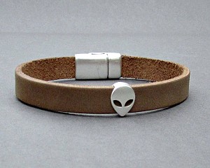 Alien Mens Leather Bracelet Cuff Leather Mens Bracelet Cuff Silver Plating  Customized On Your WristFathers day gift
