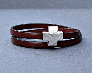 Cross Hammered Leather Bracelet Leather Double Wrap Bracelet Cuff Brown Black Blue Silver Plated Magnetic Clasp Customized On Your Wrist