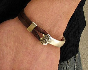 Leather Bracelet For Men Silver Ancient Shield Mens Leather Bracelet Customized On Your WristFathers day gift