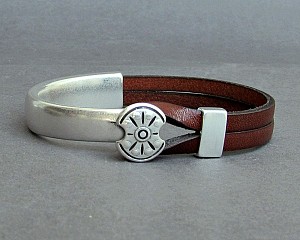 Leather Bracelet For Men Silver Ancient Shield Mens Leather Bracelet Customized On Your WristFathers day gift