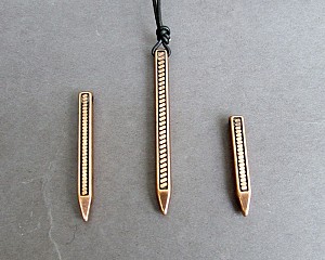 Copper Mens Bar Necklace, Pendant, Unisex Pencil Copper Long Leather Necklace Pendant, Mens Gift, Adjustable