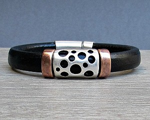 Bracelet For Men, Boyfriend  Gift Mens Leather Bracelet, Silver, Bronze, Copper, Leather Mens Bracelet Cuff, Customized On Your Wrist
