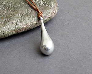 Teardrop Mens Necklace Pendant Silver Mens Necklace Pendant Adjustable