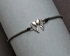 Angel Wings Bracelet, Silver Angel Wings Charm, Cord Bracelet For Men, Elastic Bracelet, Bestfriend Bracelet, Adjustable  6 - 9 1/2 Inches