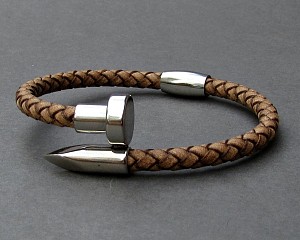 Nail Mens Leather Bracelet, Braided Bracelet For Men, Customized On Your WristFathers day gift
