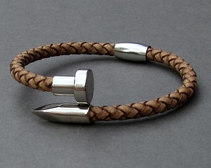Nail Mens Leather Bracelet, Braided Bracelet For Men, Customized On Your WristFathers day gift