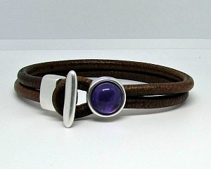Amethyst Bracelet, Gemstone Mens Leather Bracelet Purple Amethyst Bracelet Boyfriend Gift Mens Jewelry customized to your wrist