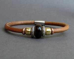 Tigers Eye Leather Bracelet For Men Women Beaded Gemstone Bracelet Silver Bracelet Boyfriend Gift Mens Jewelry customized to your wrist