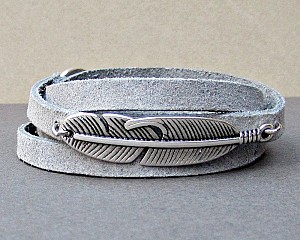 Mens Feather Leather Bracelet, Wrap Bracelet Cuff, Unisex Bracelet, Adjustable to your wrist