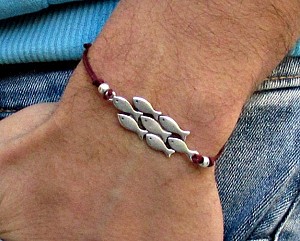 A Scool Of Fish, Mens Bracelet, Silver Fish Charm, Cord Bracelet For Men, Gift for him, Bestfriend Bracelet, mens jewelry, Adjustable