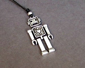 Robot Emilio Mens Necklace Pendant, Mens Silver Leather Necklace, Best Friend, Boyfriend Gift Adjustable