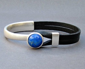 Gemstone Leather Bracelet For Men Silver Bracelet Eye Tiger, onyx, Sodalite, Agate, Aventurine, Haolite, Unakite, Carnelian, Jasper