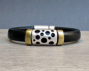 Bracelet For Men, Boyfriend  Gift Mens Leather Bracelet, Silver, Bronze, Copper, Leather Mens Bracelet Cuff, Customized On Your Wrist
