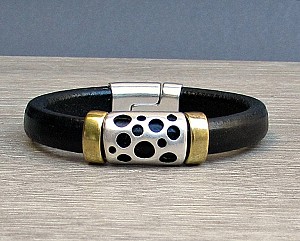 Bracelet For Men, Boyfriend  Gift Mens Leather Bracelet, Silver, Bronze, Copper, Leather Mens Bracelet Cuff, Customized On Your Wrist