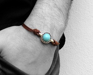 Unisex Δερμάτινο Βραχιόλι Με Ημιπολύτιμες Πέτρες