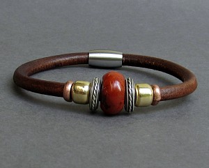 Carnelian Leather Bracelet For Men Women Beaded Gemstone Bracelet Silver Bracelet Boyfriend Gift Mens Jewelry customized to your wrist