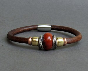 Carnelian Leather Bracelet For Men Women Beaded Gemstone Bracelet Silver Bracelet Boyfriend Gift Mens Jewelry customized to your wrist