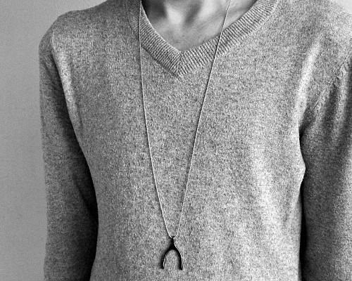 Men's Wishbone Necklace,Pendant, Men's Silver Necklace Pendant, Mens Jewelry Mens Gift