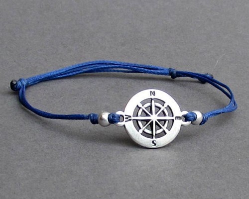 Compass, Men's Bracelet, Silver Compass Charm, Cord Bracelet For Men, Gift for him, Bestfriend Bracelet, mens jewelry, Adjustable