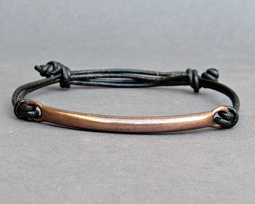 Men's Copper Bar Bracelet, Copper Cord Bracelet For Men, gift for him, Boyfriend Gift, Mens Jewelry AdjustableFathers day gift