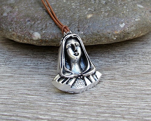 Virgin Mary Mens Necklace, Pendant, Unisex Silver Leather Necklace Pendant, Mens Gift, Adjustable