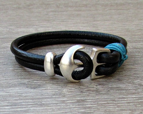 Anchor Mens Bracelet Mens Leather bracelet Cuff  Customized On Your Wrist