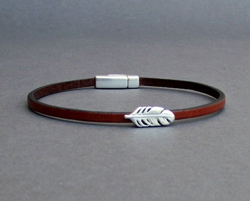 Feather Bracelet Mens Tiny Leather Bracelet Dainty Bracelet Boyfriend Gift Customized On Your Wrist width 3mm Fathers day gift