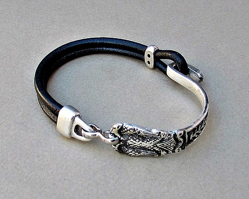 Silver Fork Bracelet, Spoon Bracelet, Leather Bracelet, Eco Friendly, customized to your wrist