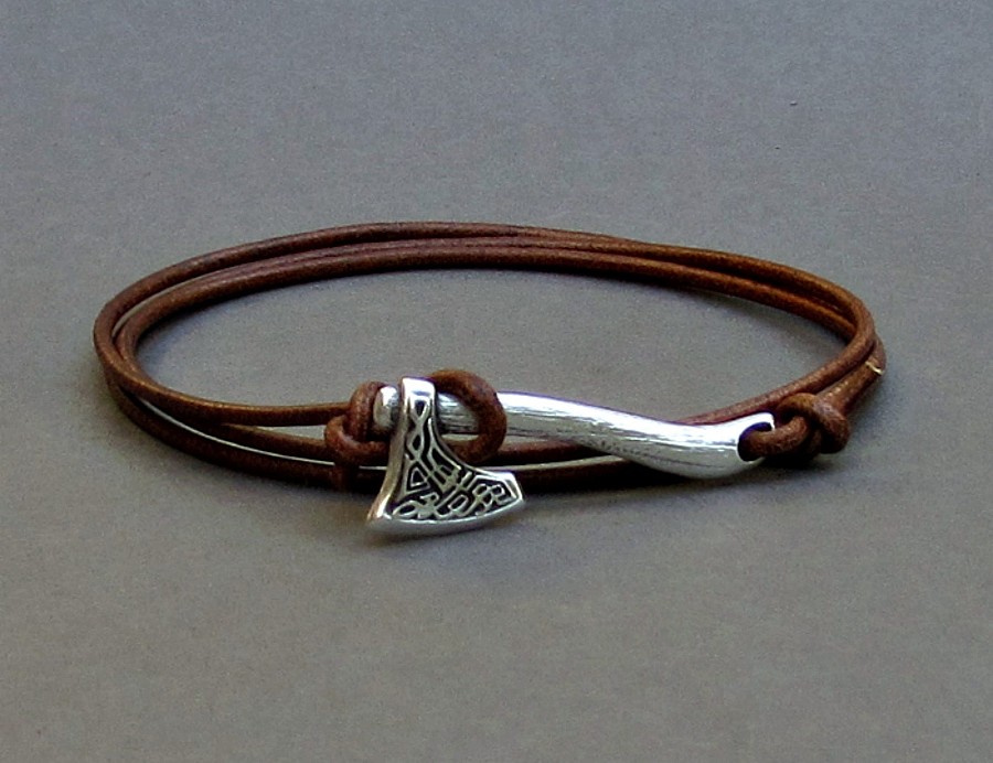 Celtic Axe Bracelet Mens Leather Wrap Boho Bracelet Unisex Leather Bracelet Adjustable