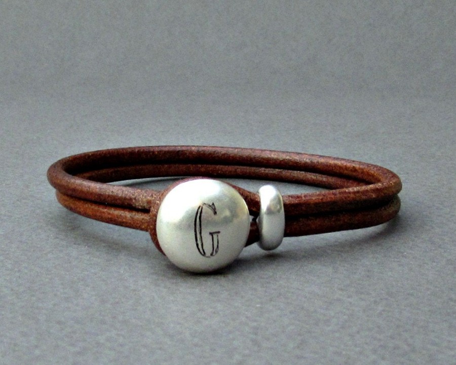 Personalized Mens Leather Bracelet,Custom Name Initial Monogram, Engraved Bracelet, Gift For Men, Husband Gift, Boyfriend Gift