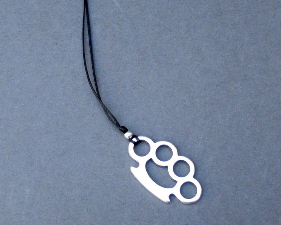 Brass Knuckles Silver Necklace Pendant Gift For Him, For Her, Boyfriend Gift.
