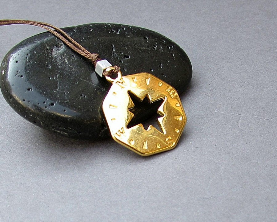 Compass Necklace Pendant,Mens Silver Charm, Cord Necklace Pendant, Adjustable