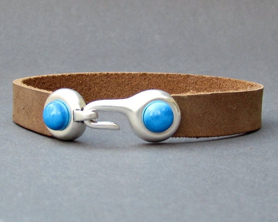 Mens Gemstone Bracelet Hook Leather Mens Bracelet Cuff Silver Plating  Customized On Your Wrist