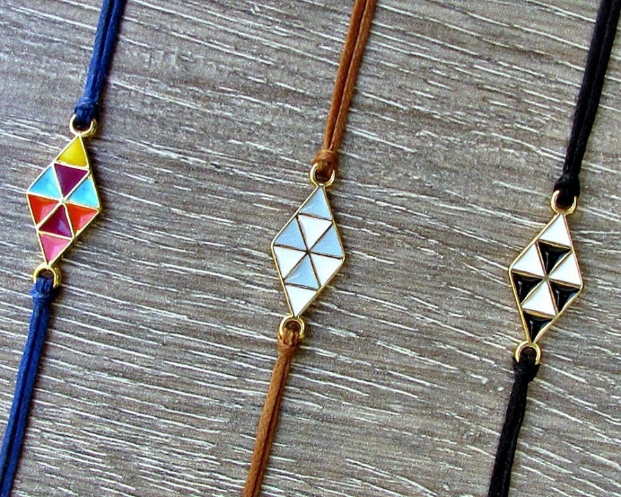 Geometric Unisex Bracelet, Gold Rhombus , Cord Bracelet For Men Women, Gift for Him Her, Bestfriend Bracelet, mens jewelry, Adjustable