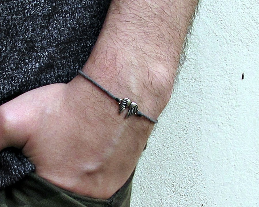 Angel Wings Bracelet, Silver Angel Wings Charm, Cord Bracelet For Men, Elastic Bracelet, Bestfriend Bracelet, Adjustable  6 - 9 1/2 Inches