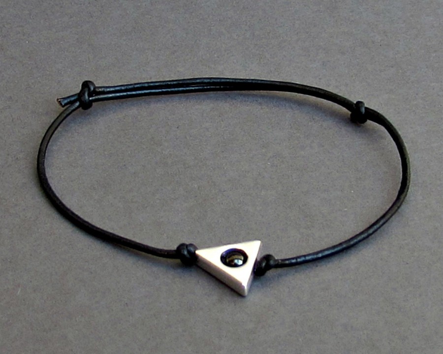 Triangle Minimalist Cord Bracelet, Silver Geometric Leather Bracelet For Men, Gift for him, Bestfriend Bracelet, mens jewelry, Adjustable