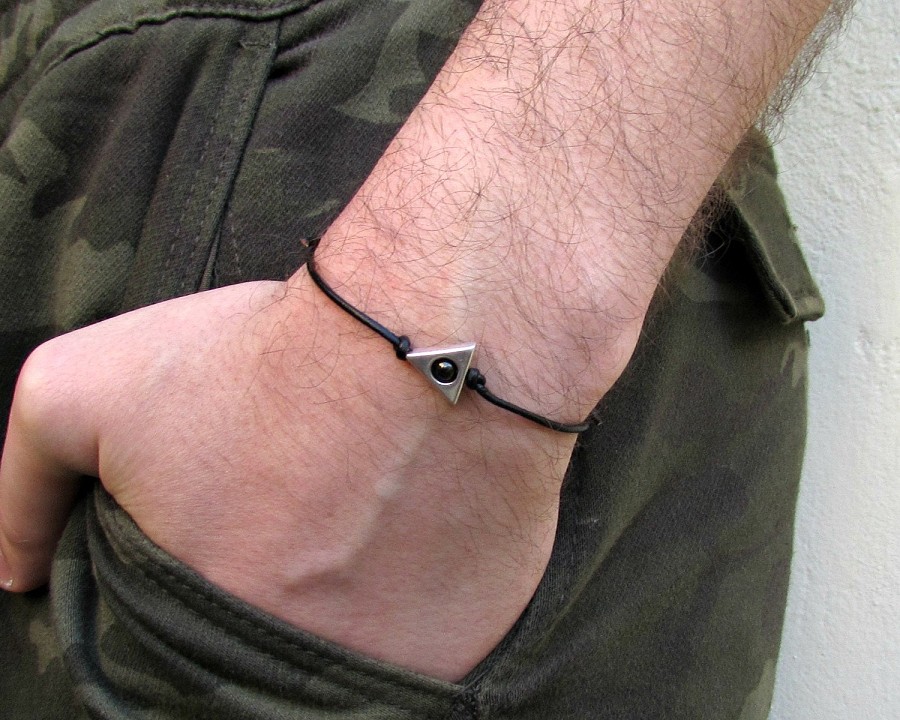 Triangle Minimalist Cord Bracelet, Silver Geometric Leather Bracelet For Men, Gift for him, Bestfriend Bracelet, mens jewelry, Adjustable
