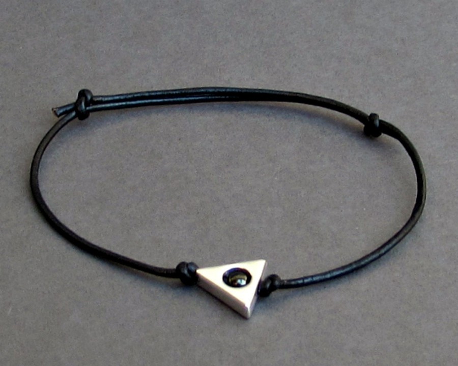 Triangle Minimalist Cord Bracelet, Silver Geometric Leather Bracelet For Men, Gift for him, Bestfriend Bracelet, mens jewelry, Adjustable