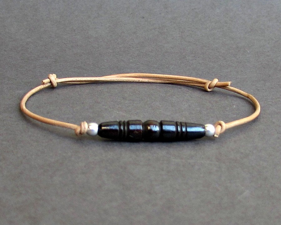 Black Bone Bracelet, Carved Black Bone, Leather Bracelet For Men, Gift for him, Bestfriend Bracelet, mens jewelry, Adjustable