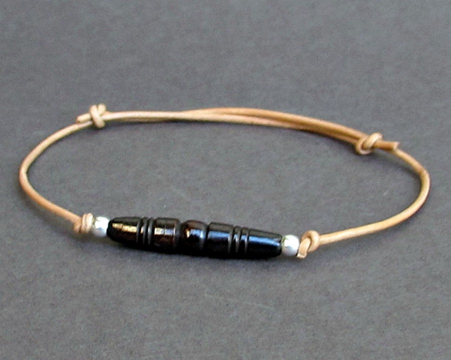 Black Bone Bracelet, Carved Black Bone, Leather Bracelet For Men, Gift for him, Bestfriend Bracelet, mens jewelry, Adjustable